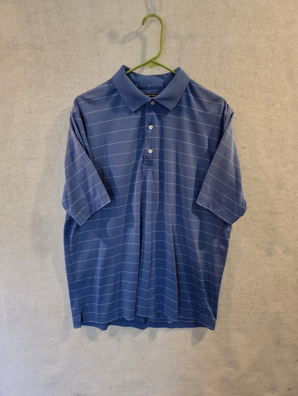 Greg Norman Men's Blue White Stripe Golf Shirt Size Large